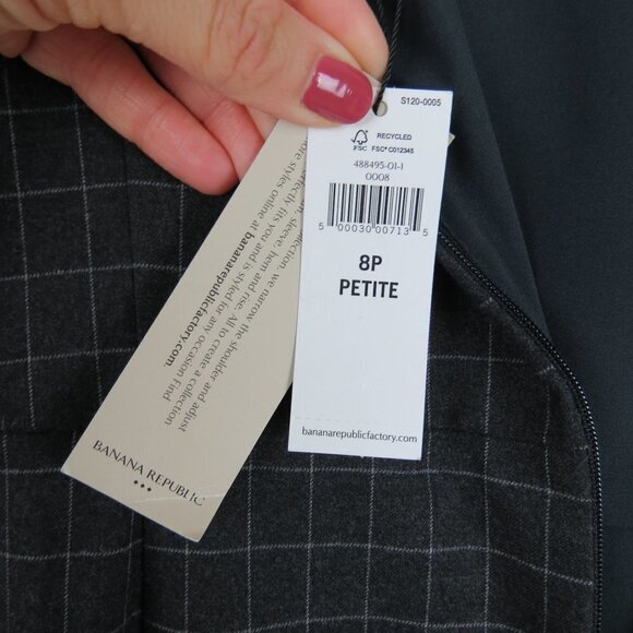 BANANA REPUBLIC Factory Women's Gray Windowpane Plaid Sheath Dress NWT Size 8P - Picture 8 of 9